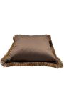 Cuscino quadrato in velluto marrone con frange d'oro strisce 45 x 45