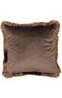 Cuscino quadrato in velluto marrone con frange d'oro strisce 45 x 45