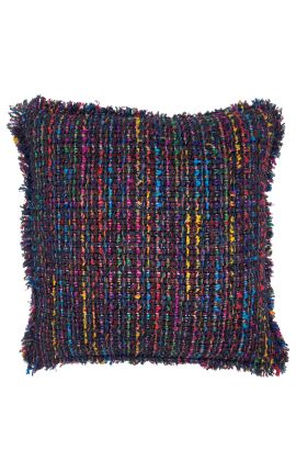 Cuscino quadrato tessuto ricci e satinato multicolore e nero 45 x 45