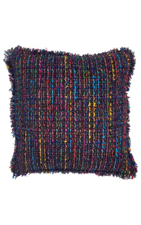 Almofada quadrada curly tecido e cetim multicolorido e preto 45 x 45