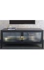 Contemporary glass sideboard "TOKYO" svart metall og glas, gullgrep 90 cm