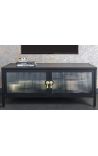 Współczesna szklana szafka TOKIO czarny metal i szkło, złoty uchwyt 90 90 cm