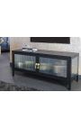 Buffet vitré contemporain "TOKYO" en métal noir et verre, poignées dorées – 90cm