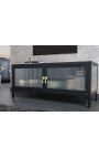 Buffet vitré contemporain "TOKYO" en métal noir et verre, poignées dorées – 90cm