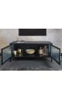 Credenza in vetro "TOKYO" metallo nero e vetro, maniglie in oro – 90 cm