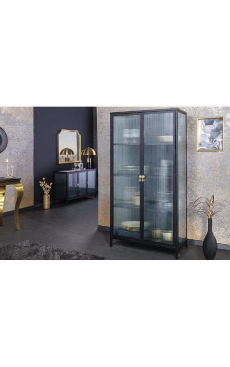 Moderne glaskammer "TOKYO" sort metal og glas, gyldne håndtag 160 160 cm