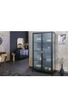 Dagleg glassskåp TOKYO svartmetall og glas, gullgrep – 160 cm