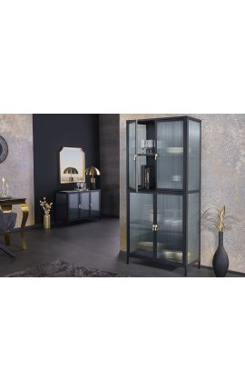 Współczesne szkło &quot;TOKIO&quot; z czarnego metalu i szkła, złotych uchwytów 180 180cm