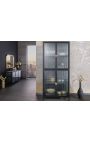 Hedendaagse glazen kast "TOKIO" van zwarte metaal en glas, gouden handgrepen – 180 cm