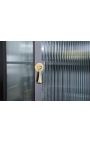 Hedendaagse glazen kast "TOKIO" van zwarte metaal en glas, gouden handgrepen – 180 cm
