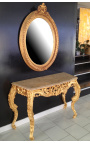 Console Baroque Louis XV Rocaille gilt wood and beige marble