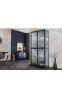 Hedendaagse glazen kast "TOKIO" van zwarte metaal en glas, gouden handgrepen – 180 cm