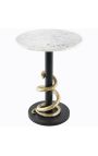 Mesa lateral preta e dourada de alumínio SERPENT com topo de mármore branco
