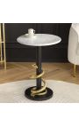 Mesa lateral preta e dourada de alumínio SERPENT com topo de mármore branco