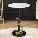 Mesa lateral preta e dourada de alumínio SERPENT com topo de mármore branco