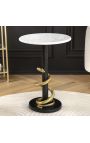 SERPENT aluminium black and gold side table with white marble top