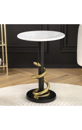 Mesa lateral de aluminio SERPENT negro y oro con tapa de mármol blanco