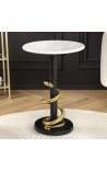 Mesa lateral preta e dourada de alumínio SERPENT com topo de mármore branco