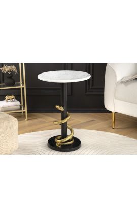 SERPENT aluminium black and gold side table with white marble top