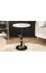 Table d'appoint SERPENT aluminium noir et doré avec plateau marbre blanc