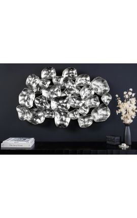 Grote, abstracte metalen wanddecoratie zilver 100 cm