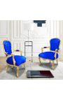 Baroque armchair of Louis XV style dark blue velvet and gold wood