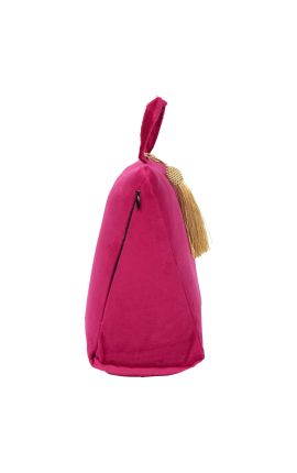 Fuchsia colored velvet door blocker wedge cushion with tassel