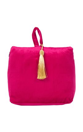 Fuchsia colored velvet door blocker wedge cushion with tassel