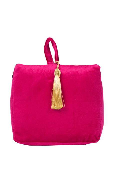 Almofada de cunha de bloqueio de porta de veludo colorido Fuchsia com borla