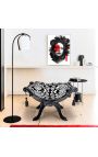 Dagobert bench with white floral pattern fabric and black wood