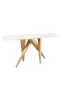 Console CALYPSO in acciaio spazzolato oro e top in ceramica marmo bianco look