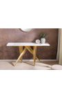 Console CALYPSO in acciaio spazzolato oro e top in ceramica marmo bianco look