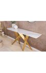 Console CALYPSO in acciaio spazzolato oro e top in ceramica marmo bianco look