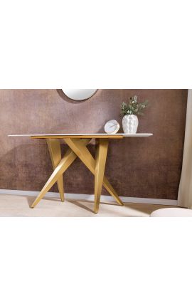 Console CALYPSO em aço escovado de ouro e top cerâmica mármore branco olhar