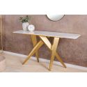 Console CALYPSO in acciaio spazzolato oro e top in ceramica marmo bianco look