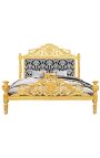 Lit Baroque tissu motifs floraux blanc et bois doré