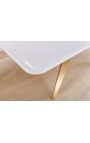 Table de repas CALYPSO en acier brossé doré plateau céramique marbre blanc - 200 cm