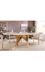 Table de repas CALYPSO en acier brossé doré plateau céramique marbre blanc - 200 cm