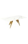 Coffee table CALYPSO in gold brushed steel and top ceramic marble white