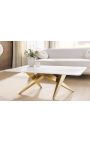 Tavolo da caffè CALYPSO in acciaio spazzolato oro e top ceramico marmo bianco