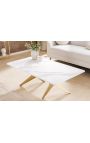 Coffee table CALYPSO in gold brushed steel and top ceramic marble white