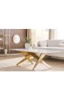 Coffee table CALYPSO in gold brushed steel and top ceramic marble white
