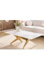 Coffee table CALYPSO in gold brushed steel and top ceramic marble white