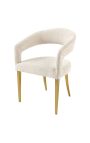 Paire de chaises de repas CALYPSO en velours beige structuré avec pieds dorés