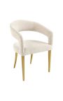 Een paar CALYPSO eetstoelen in gestructureerd beige fluweel met gouden benen