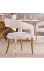 Een paar CALYPSO eetstoelen in gestructureerd beige fluweel met gouden benen