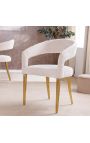 Een paar CALYPSO eetstoelen in gestructureerd beige fluweel met gouden benen