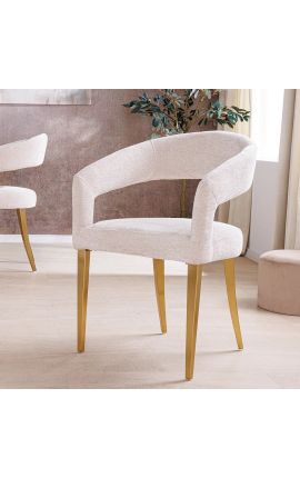 Pareja de sillas de comedor de CALYPSO en terciopelo beige estructurado con patas de oro
