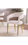 Paire de chaises de repas CALYPSO en velours beige structuré avec pieds dorés