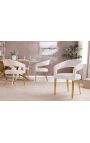 Een paar CALYPSO eetstoelen in gestructureerd beige fluweel met gouden benen